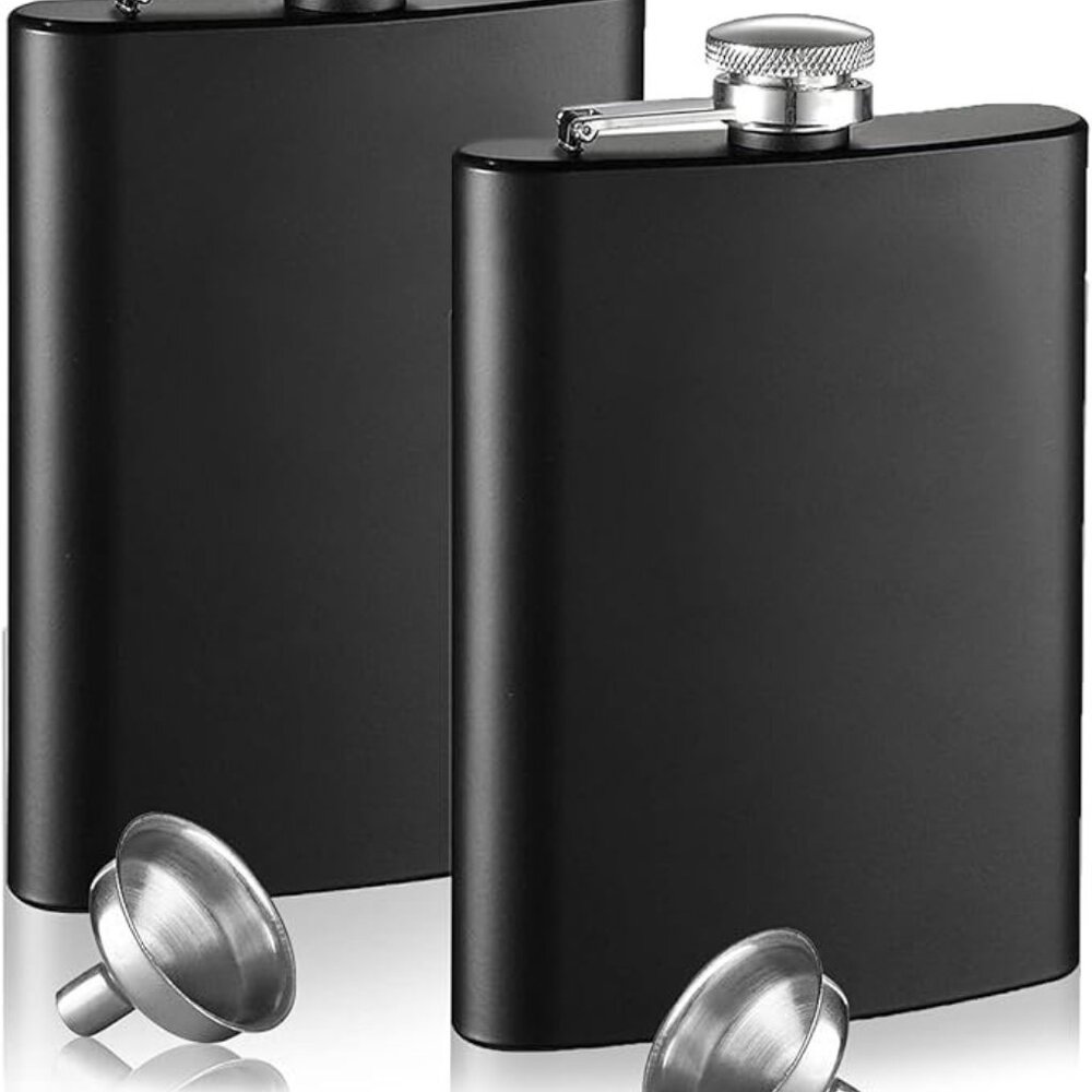 2-pack black stainless steel drink flasks